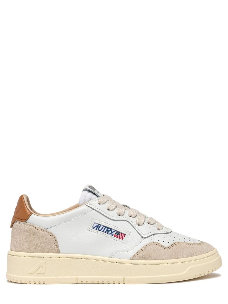 Men's Leather and Suede Sneaker with Perforated Toe, Embroidered Tongue & Sponge Lining