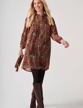 Women's Animal Printed Tunic in Brown Size: 12 - Brown - Size: 12 - Klass. - FashionsVida