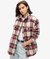 Superdry Damen Borg Check Overshirt Braun - Größe: 42