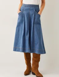Denim Seam Detail Midi Skirt Blue Denim female