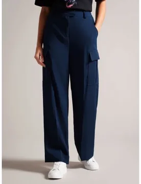 Womens Navy High Waisted Wide Leg Cargo Pant - Female - Navy - 8 - Ted baker - FashionsVida