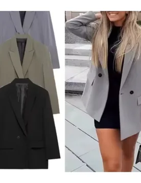 Solid Double Breasted Lapel Blazer Long Sleeve Oversized Loose Women Office Casual Suit Coat Outwear 260701 - Aliexpress - FashionsVida
