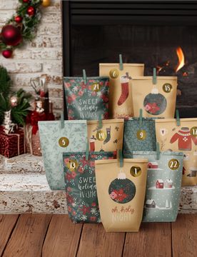 Adventskalender mit 24 bedruckten Tüten