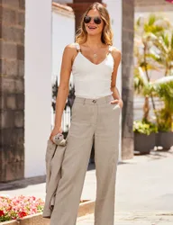 Pure Linen Wide Leg Trousers Natural female