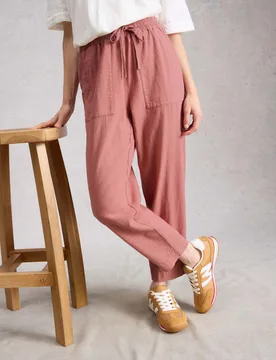 Linen Blend Leaf Print Tapered Trousers Pink female - White stuff - FashionsVida