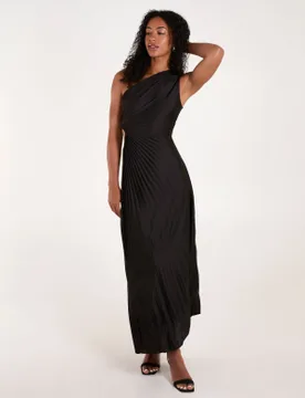 One Shoulder Pleated Dress - S/M / BLACK - female - Blue Vanilla - FashionsVida