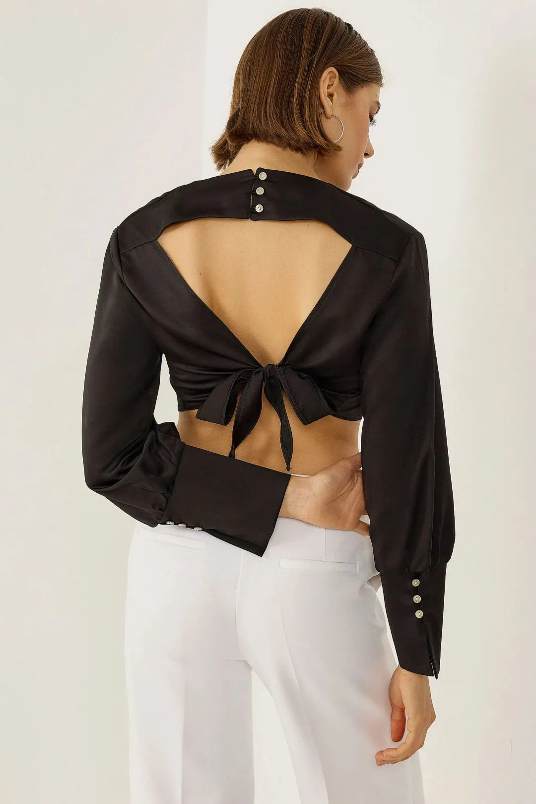 Womens Half Turtleneck Open Back Blouse - Black - Size Large - Hiccup - FashionsVida