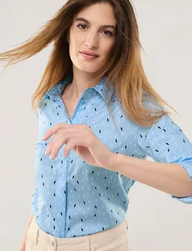 Extraglatt Polo Bluse, noch offen: Filter Passform#normale Größen, Farbe Blau, 48, bügelfrei 100% Baumwoll-Twill Damen - Walbusch - FashionsVida