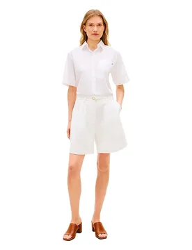 Pantaloni Corti Ww0ww900 Linen Th Optic White 36 - Tommy hilfiger - FashionsVida