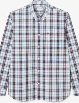 Camisa de hombre de corte regular de popelín con cuadros escoceses - Lacoste - FashionsVida
