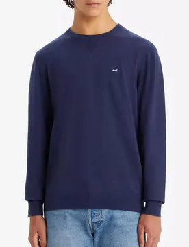 Maglia Levi's blu girocollo in cotone stretch con taglio felpa e logo batwing piccolo sul petto - Levis - FashionsVida