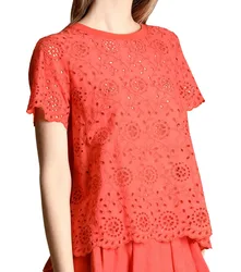 T-shirt in sangallo donna rosso geranio