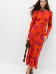Floral Round Neck Midaxi Column Dress Orange Mix female