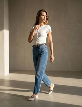 Jeans balloon a vita alta con cintura - blu scuro