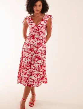 Women's Sleeveless Ring Front V Neck Midi Dress in Red Size: 16 - Red - Size: 16 - Blue Vanilla - FashionsVida