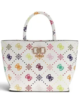 Borsa Emelie Logo Mini Tote Donna Multi Logo in Tessuto con Chiusura Lampo e Tracolla - Guess - FashionsVida