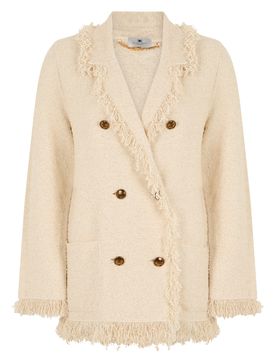 Double-Breasted Blazer with Fringed Detail and Golden Buttons