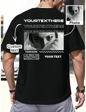 Camiseta de manga corta de ajuste holgado personalizable para hombres - Añade tu propio texto y fotos (Deportes - Shein - FashionsVida