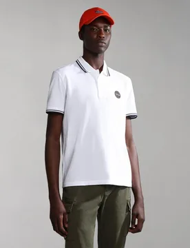 E-Macas Mens Short Sleeve Polo Shirt - White Cotton - Size Medium - Napapijri - FashionsVida