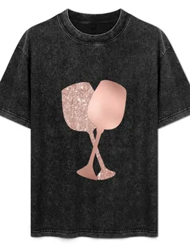 Rose Gold Girly Wine Glasses T-Shirt Stylish Print Short Sleeve Tee - Aliexpress - FashionsVida
