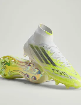F50 SPARKFUSION ELITE Mid Cut Firm Ground / Artificial Ground Football Boots Womens 40 Cloud White / Iron Metallic / Hi-Res Yellow - Adidas - FashionsVida