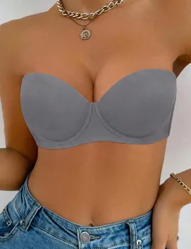 Sujetador push-up brillante gris plateado para mujer, tirantes desmontables, diseño de elevación, transpirable y cómodo, adecuado para uso diario - Shein - FashionsVida