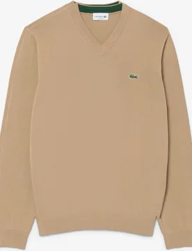 Jersey de hombre de cuello de pico de algodón monocolor - Lacoste - FashionsVida