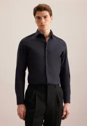 Shaped Flanellhemd Uni Blau 46
