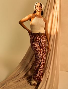 Pantaloni wide leg con motivo astratto - multicolor