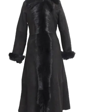 Women's Suede Toscana Sheepskin Trench Coat-Rushden in Black Size: 18 - Black - Size: 18 - Infinity Leather - FashionsVida