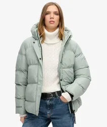 Superdry Damen Mittellange Sport-steppjacke mit Kapuze Hellgrau - Größe: 42