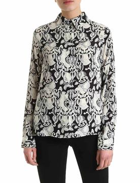 Camicia in viscosa e seta nera e bianca