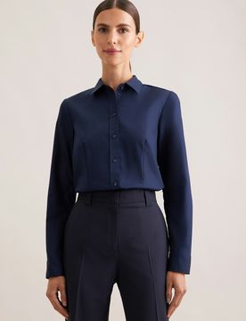 Hemdbluse mit Abnähern regular fit Blau 52