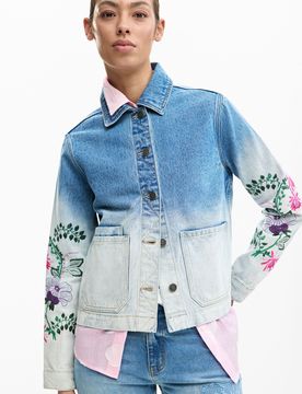 Chaqueta vaquera flores, Mujer, Algodon, Azul, XS