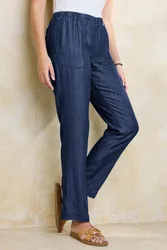 Women's Straight Leg Lyocell Trousers 27" (68.5cm) inside leg in Navy Size: 22 - Navy - Size: 22