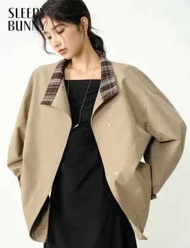 Plaid Contrast Stand Collar Trench Coat Vintage Loose Jacket British Style Oversized Outerwear for Women Autumn Casual Fashion - Aliexpress - FashionsVida