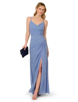 Women's Stretch Mesh Draped Gown in Blue Size: 18 - Blue - Size: 18 - Adrianna Papell - FashionsVida
