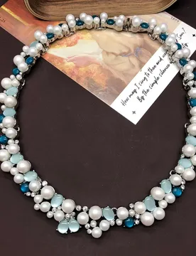 Light Blue Vintage Necklace Jewelry Pearl Gem Necklace Light Luxury Niche All-match Woolen Chain Clavicle Chain High Design Neck - Aliexpress - FashionsVida