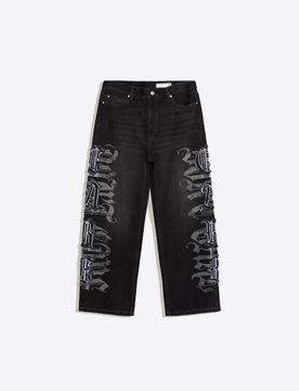 Jeans Baggy Fit Écussons Étoiles 40 Noir