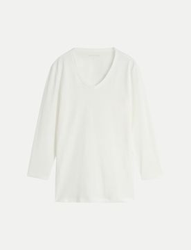 Basic Langarmshirt mit V-Ausschnitt Weiß XL