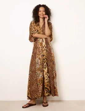 Animal Print Wide Leg Cross Over Jumpsuit - S/M / ANIMAL - female - Blue Vanilla - FashionsVida