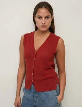 Chaleco de mujer de punto con escote de pico y cierre frontal con botones - Yerse - FashionsVida