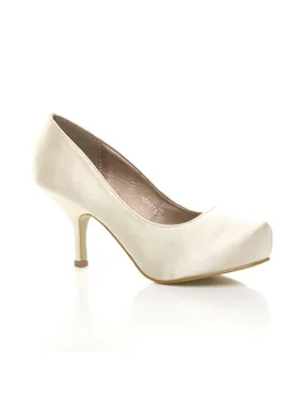 Women's Mid High Heel Satin Court Shoes in Ivory Size: 5 - Ivory - Size: 5 - Ajvani - FashionsVida