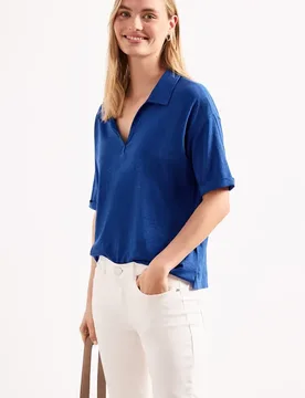 Kurzarm Poloshirt aus Jersey female Blau - Street One - FashionsVida