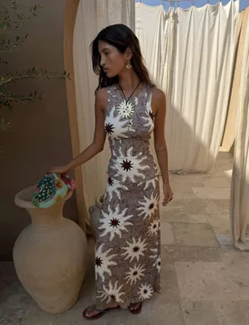 Ribbed Printed Maxi Skirt Chocolate female - Never Fully Dressed - FashionsVida