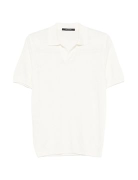 Polo Collar Slit Neckline Short-Sleeve Linen-Cotton Knit Polo
