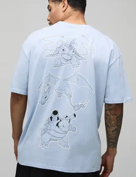 Men's Pokemon Character Oversized License Print T-Shirt Pale Blue Size 4X-Large Pale Blue 4XL - boohooMAN - FashionsVida