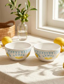 Ciotole in ceramica con motivo di limoni 2 pack - blu pallido