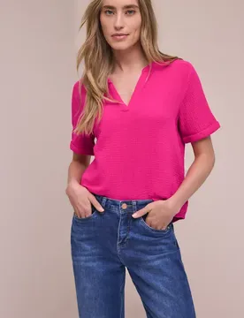 Kurzarm Bluse in Musselinqualität mit Turn-Up female Pink