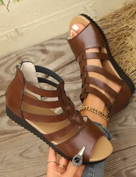 Sandalias romanas con cremallera en la espalda y diseño calado de estilo bohemio para mujer, atuendos de primavera y verano - Shein - FashionsVida